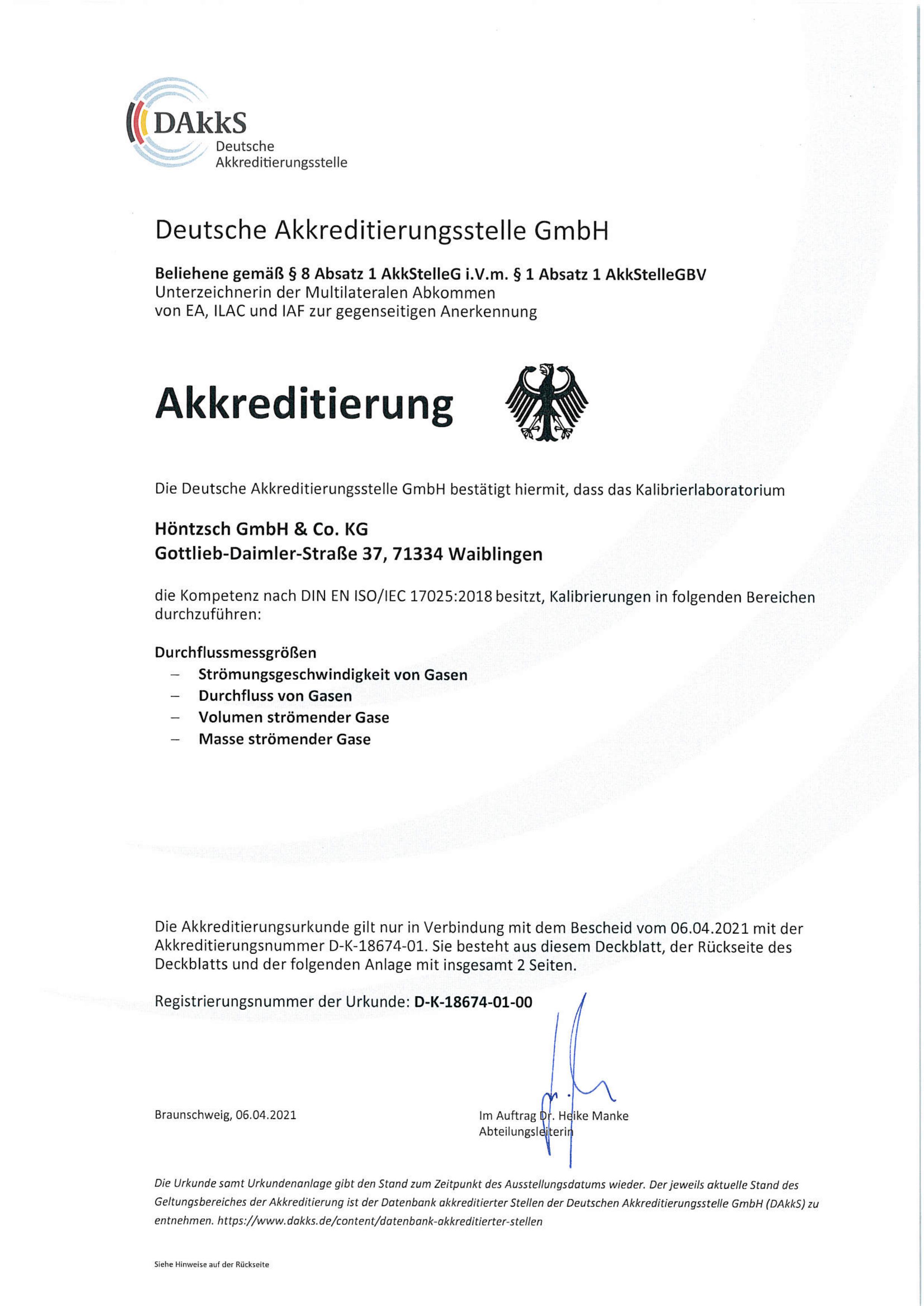 DAkkS akkreditiertes Kalibrierlabor